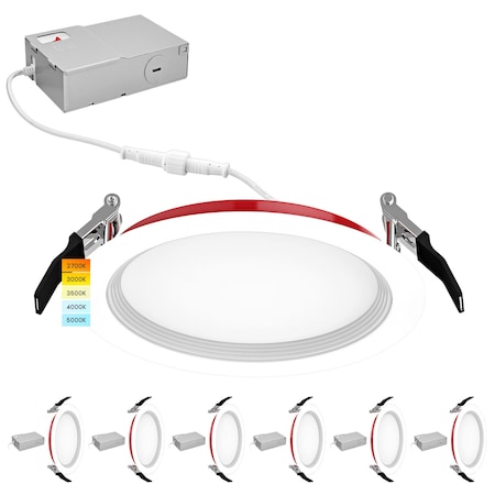 Luxrite 6 Inch LED Fire Rated Recessed Lights 5CCT Selectable 13W 1050LM Dimmable 2 Hour Rated Baffle, 6PK LR23493-6PK